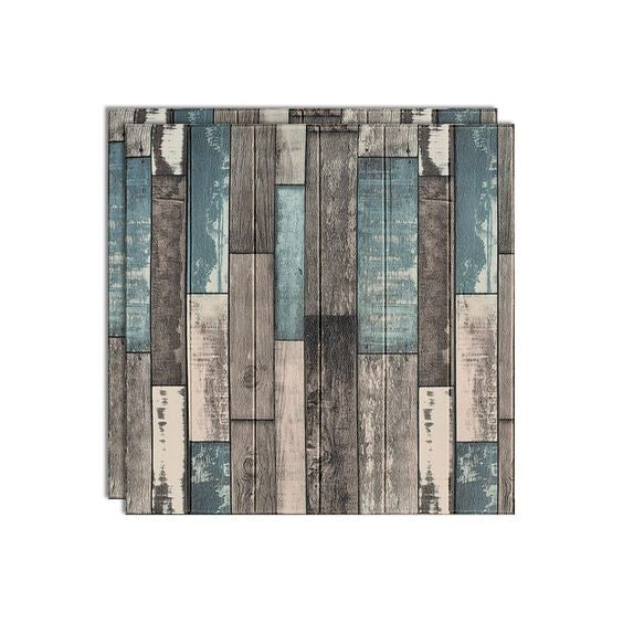 Set 10 Placi Tapet 3D, Vivimall, 70 x 70 cm, Grosime 3 mm, din Rasina, Tip Placi de Lemn, Suprafata Acoperita 4.9 mp, Gri/Albastru - vivimall.ro