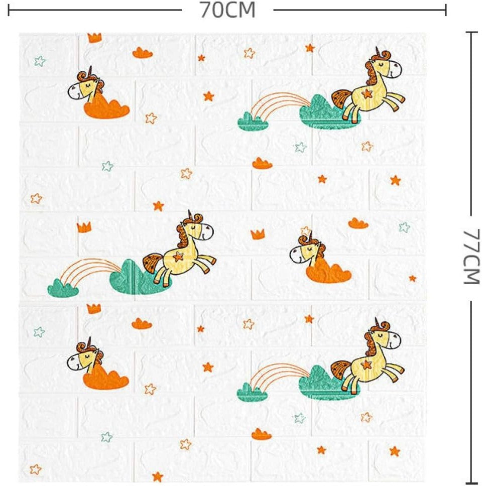 Set 10 Placi Tapet 3D, 70 X 77 Cm, Grosime 3 Mm, Din Polietilena, Tip Caramida, Model Unicorni, Suprafata Acoperita 5.3 Mp, Alb - vivimall.ro