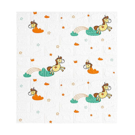 Set 10 Placi Tapet 3D, Vivimall, 70 x 77 cm, Grosime 3 mm, din Polietilena, Tip Caramida, Model Unicorni, Suprafata acoperita 5.3 mp, Alb - vivimall.ro