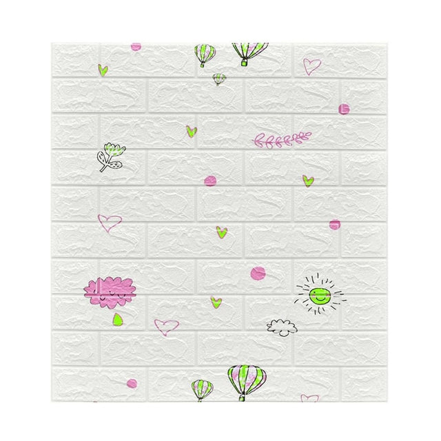 Set 10 Placi Tapet 3D, Vivimall, 70 x 77 cm, Grosime 3 mm, din Polietilena, Tip Caramida, Model cu Baloane, Suprafata acoperita 5.3 mp, Alb - vivimall.ro