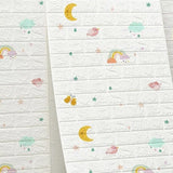 Set 10 Placi Tapet 3D, Vivimall, 70 x 77 cm, Grosime 3 mm, din Polietilena, Tip Caramida, Model Curcubeu, Suprafata acoperita 5.3 mp, Alb - vivimall.ro