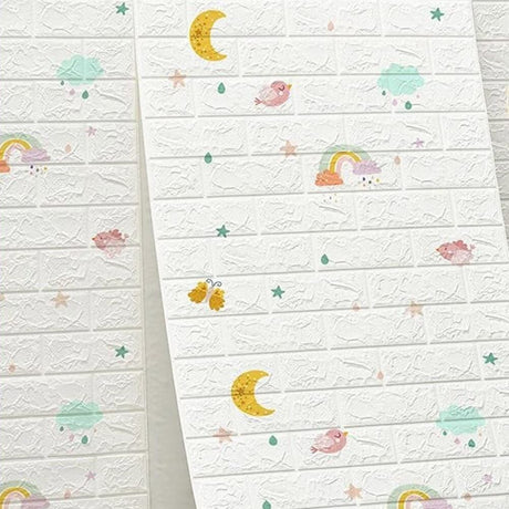 Set 10 Placi Tapet 3D, Vivimall, 70 x 77 cm, Grosime 3 mm, din Polietilena, Tip Caramida, Model Curcubeu, Suprafata acoperita 5.3 mp, Alb - vivimall.ro