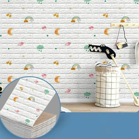 Set 10 Placi Tapet 3D, 70 X 77 Cm, Grosime 3 Mm, Din Polietilena, Tip Caramida, Model Curcubeu, Suprafata Acoperita 5.3 Mp, Alb - vivimall.ro