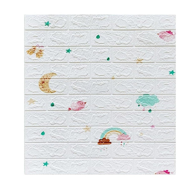 Set 10 Placi Tapet 3D, Vivimall, 70 x 77 cm, Grosime 3 mm, din Polietilena, Tip Caramida, Model Curcubeu, Suprafata acoperita 5.3 mp, Alb - vivimall.ro