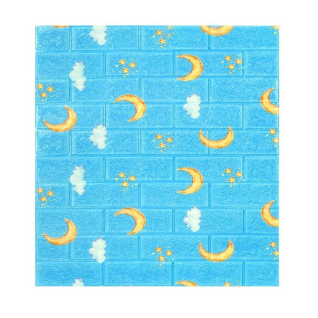 Set 10 Placi Tapet 3D, 70 X 77 Cm, Grosime 3 Mm, Din Polietilena, Tip Caramida, Model Luna, Suprafata Acoperita 5.3 Mp, Albastru - vivimall.ro