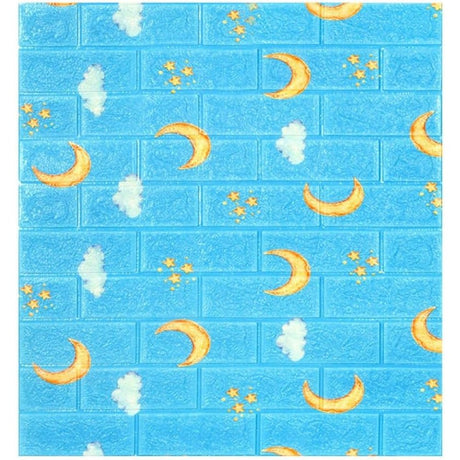 Set 10 Placi Tapet 3D, 70 X 77 Cm, Grosime 3 Mm, Din Polietilena, Tip Caramida, Model Luna, Suprafata Acoperita 5.3 Mp, Albastru - vivimall.ro