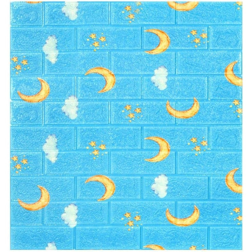 Set 10 Placi Tapet 3D, Vivimall, 70 x 77 cm, Grosime 3 mm, din Polietilena, Tip Caramida, Model Luna, Suprafata acoperita 5.3 mp, Albastru - vivimall.ro