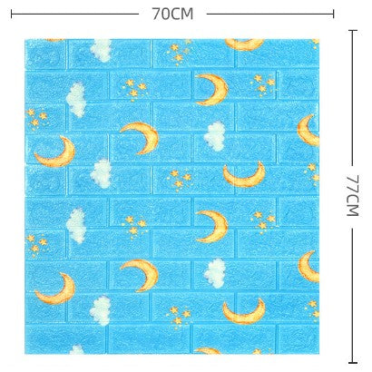 Set 10 Placi Tapet 3D, 70 X 77 Cm, Grosime 3 Mm, Din Polietilena, Tip Caramida, Model Luna, Suprafata Acoperita 5.3 Mp, Albastru - vivimall.ro