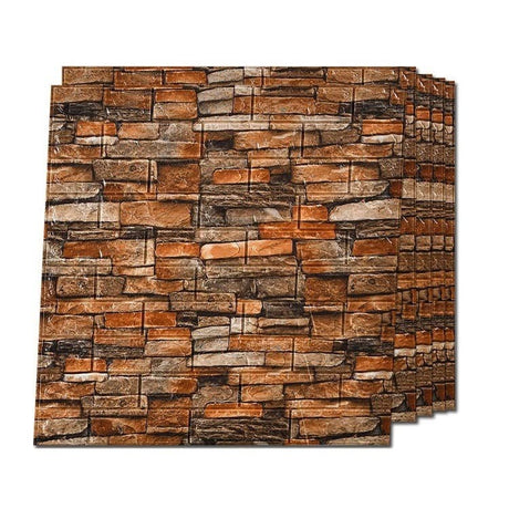 Set 10 Placi Tapet 3D, Vivimall, 70 x 77 cm, Grosime 3 mm, din Polietilena, Model Caramida, Suprafata acoperita 5.3 mp, Piatra Galbena - vivimall.ro