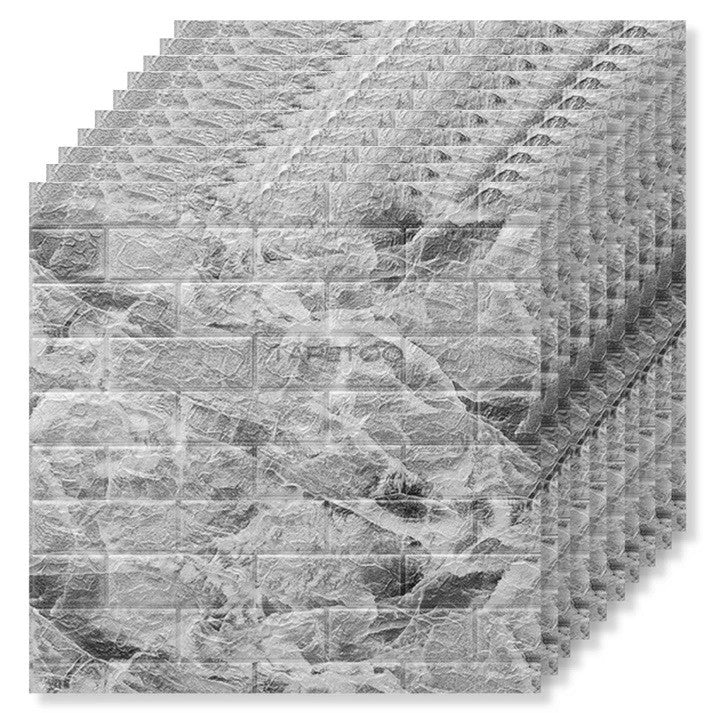 Set 10 Placi Tapet 3D, 70 X 77 Cm, Grosime 3 Mm, Din Polietilena, Model Caramida, Suprafata Acoperita 5.3 Mp, Marmura Gri - vivimall.ro