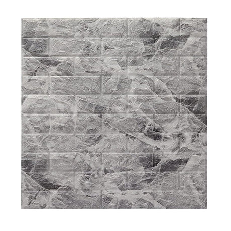 Set 10 Placi Tapet 3D, Vivimall, 70 x 77 cm, Grosime 3 mm, din Polietilena, Model Caramida, Suprafata acoperita 5.3 mp, Marmura Gri - vivimall.ro