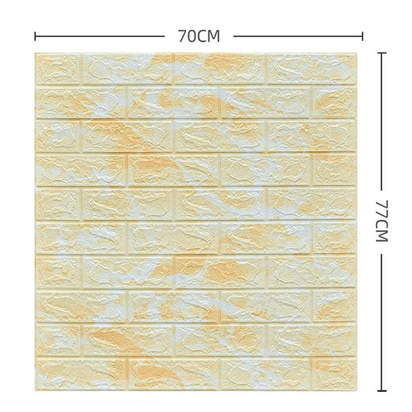 Set 10 Placi Tapet 3D, 70 X 77 Cm, Grosime 3 Mm, Din Polietilena, Model Caramida, Suprafata Acoperita 5.3 Mp, Marmura Galbena - vivimall.ro