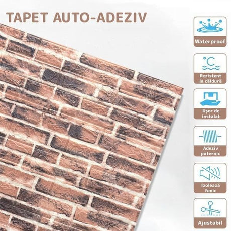Set 10 Placi Tapet 3D, 70 X 77 Cm, Grosime 3 Mm, Din Polietilena, Model Caramida, Suprafata Acoperita 5.3 Mp, Caramida Rosie - vivimall.ro
