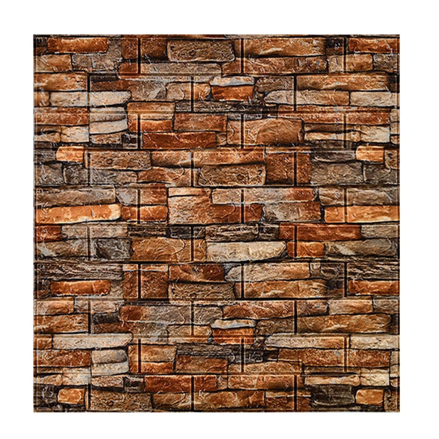 Set 10 Placi Tapet 3D, Vivimall, 70 x 77 cm, Grosime 3 mm, din Polietilena, Model Caramida, Suprafata acoperita 5.3 mp, Piatra Rosie - vivimall.ro