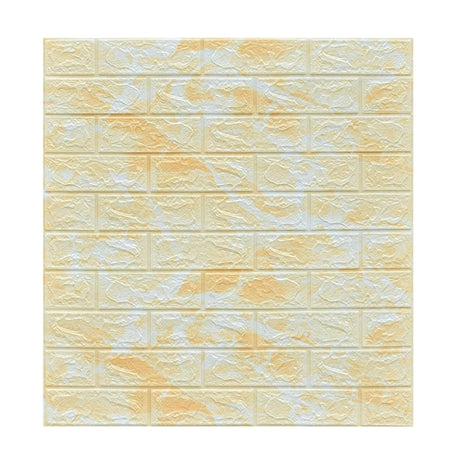 Set 10 Placi Tapet 3D, Vivimall, 70 x 77 cm, Grosime 3 mm, din Polietilena, Model Caramida, Suprafata acoperita 5.3 mp, Marmura Galbena - vivimall.ro