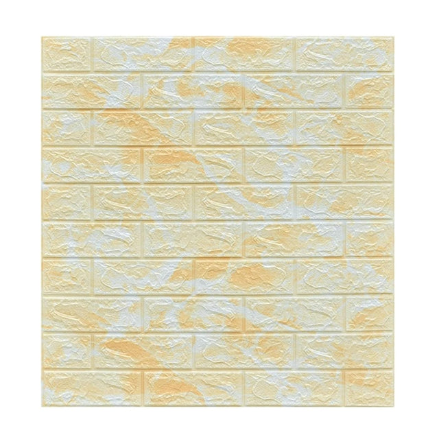 Set 10 Placi Tapet 3D, Vivimall, 70 x 77 cm, Grosime 3 mm, din Polietilena, Model Caramida, Suprafata acoperita 5.3 mp, Marmura Galbena - vivimall.ro