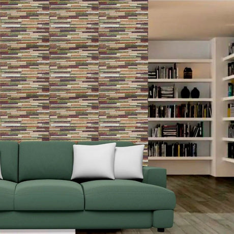 Set 10 Placi Tapet 3D, 70 X 77 Cm, Grosime 3 Mm, Din Polietilena, Model Caramida, Suprafata Acoperita 5.3 Mp, Caramida Colorata - vivimall.ro