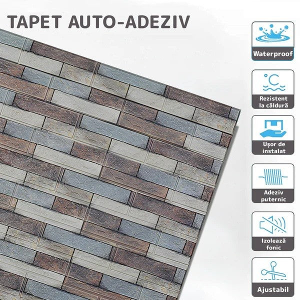 Set 10 Placi Tapet 3D, Grosime 3 Mm, Din Polietilena, Suprafata Acoperita 5.3 Mp, Piatra Colorata - vivimall.ro