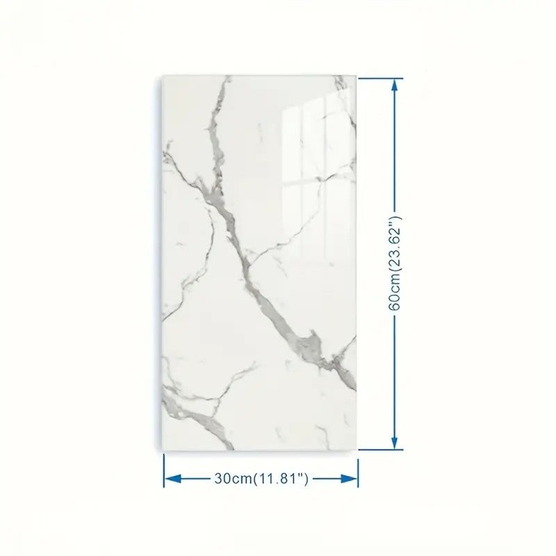 Set 10 Placi Tapet, 60 X 30 Cm, Grosime 1.5 Mm, Din Pvc, Model Imitatie De Marmura, Suprafata Acoperita 1.8 Mp, Gri Deschis - vivimall.ro