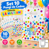 Set 10 Pungi de Cadou La Mulți Ani, 16.5 x 25 cm, Plastic, Multicolor