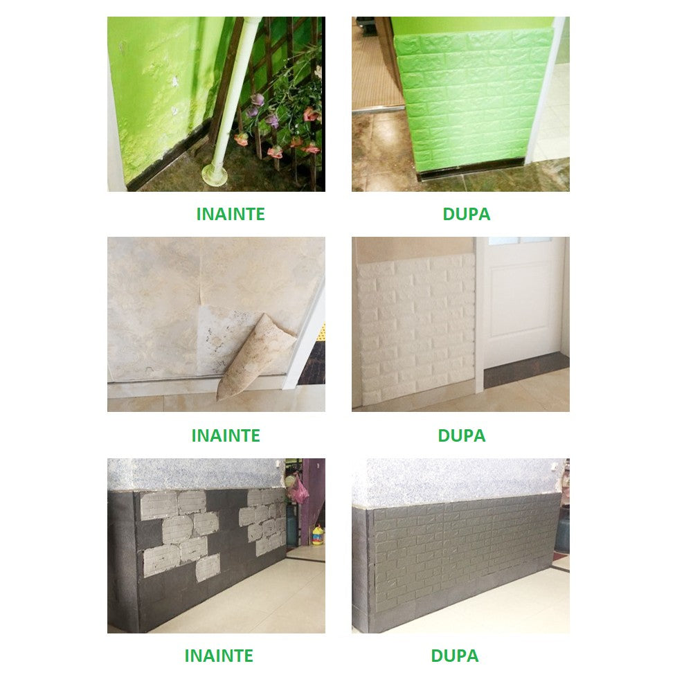 Set 10 Stickere De Perete, Autoadezive, 70 X 77 Cm, 3.5 Mm Grosime, Suprafata Acoperita 5.3 Mp, Din Pvc, Model Caramida - vivimall.ro