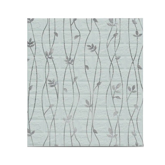 Set 10 Placi de Tapet, Vivimall, Autoadezive, 70 x 77 cm, Suprafata Acoperita 5.3 mp, din PVC, Model Frunze Argintii, Gri - vivimall.ro