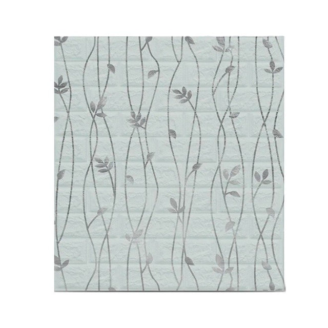 Set 10 Placi de Tapet, Vivimall, Autoadezive, 70 x 77 cm, Suprafata Acoperita 5.3 mp, din PVC, Model Frunze Argintii, Gri - vivimall.ro