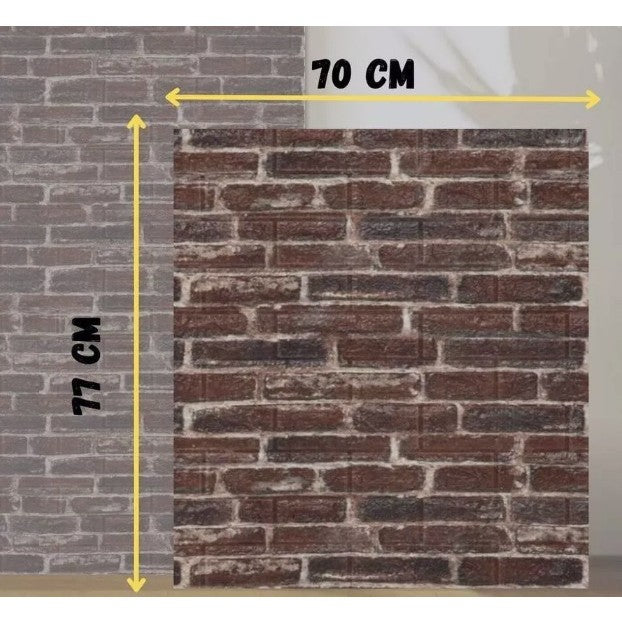 Set 10 Placi de Tapet, Vivimall, Autoadezive, 70 x 77 cm, 4 mm Grosime, Suprafata Acoperita 5.3 mp, din PVC, Model Caramida Rosie, Caramiziu - vivimall.ro