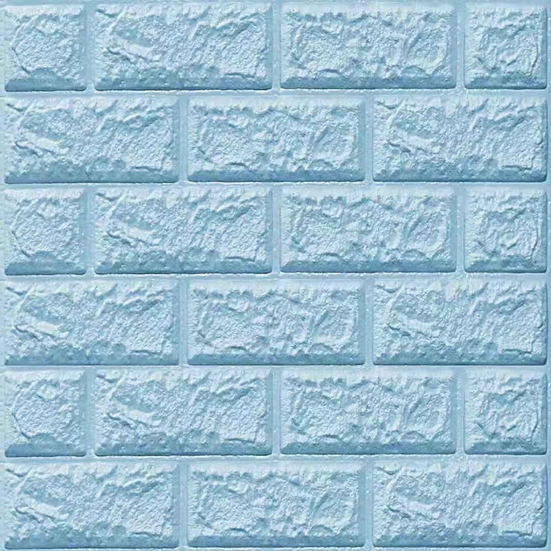 Set 10 Placi de Tapet, Vivimall, Autoadezive, 70 x 77 cm, 3.5 mm Grosime, Suprafata Acoperita 5.3 mp, din PVC, Model Caramida, Albastru Deschis - vivimall.ro