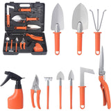 Set 10 Unelte de Gradina, Vivimall, pentru Plantare Prelucrare Sol si Ingrijire Plante, Manere Portocalii, Material PVC si Otel Inoxidabil, Cutie Inclusa, 37x28x7 cm, Negru - vivimall.ro