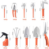 Set 10 Unelte De Gradina, Pentru Plantare Prelucrare Sol Si Ingrijire Plante, Manere Portocalii, Material Pvc Si Otel Inoxidabil, Cutie Inclusa, 37X28X7 Cm, Negru - vivimall.ro