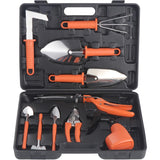 Set 10 Unelte de Gradina, Vivimall, pentru Plantare Prelucrare Sol si Ingrijire Plante, Manere Portocalii, Material PVC si Otel Inoxidabil, Cutie Inclusa, 37x28x7 cm, Negru - vivimall.ro