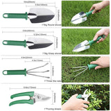 Set 10 Unelte De Gradina, Pentru Plantare Prelucrare Sol Si Ingrijire Plante, Manere Verzi, Material Pvc Si Otel Inoxidabil, Cutie Inclusa, 37X28X7 Cm, Negru - vivimall.ro