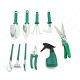 Set 10 Unelte De Gradina, Pentru Plantare Prelucrare Sol Si Ingrijire Plante, Manere Verzi, Material Pvc Si Otel Inoxidabil, Cutie Inclusa, 37X28X7 Cm, Negru - vivimall.ro