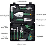 Set 10 Unelte De Gradina, Pentru Plantare Prelucrare Sol Si Ingrijire Plante, Manere Verzi, Material Pvc Si Otel Inoxidabil, Cutie Inclusa, 37X28X7 Cm, Negru - vivimall.ro