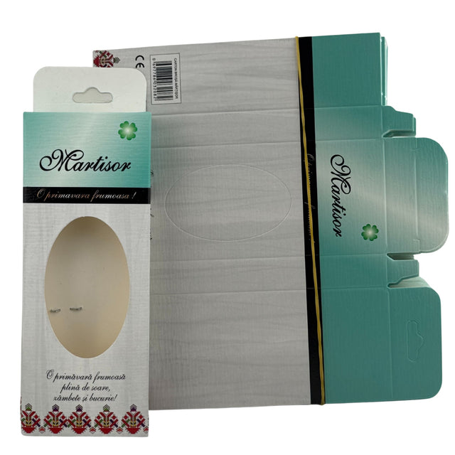 Set 100 Bucati Ambalaje de Carton pentru Martisoare, Vivimall, Cutii Brosa, Model cu Motive Populare, Verde - vivimall.ro