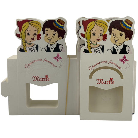 Set 100 Bucati Ambalaje de Carton pentru Martisoare, Vivimall, Cutii Brosa, Model Fata si Baiat, Alb - vivimall.ro