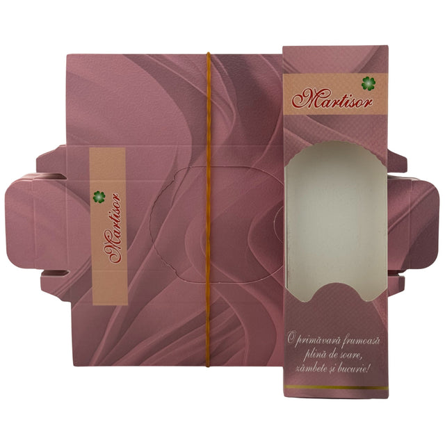 Set 100 Bucati Ambalaje de Carton pentru Martisoare, Vivimall, Cutii Brosa, Model Primavara, Roz - vivimall.ro