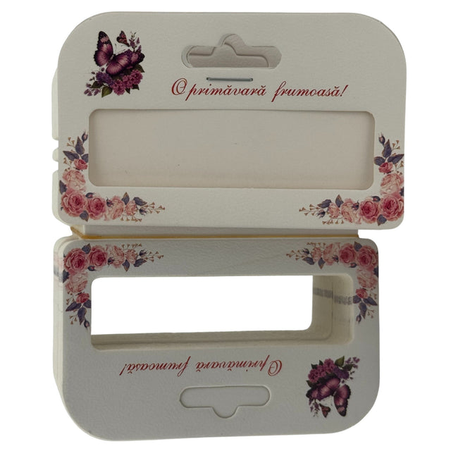 Set 100 cutii carton pentru mărțișor model fluturi mov, vedere de ansamblu cu toate ambalajele