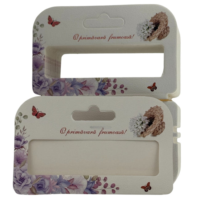 Set 100 Bucati Ambalaje de Carton pentru Martisor, Vivimall, Cutii Bratara, Model Ghiocei in Cos - vivimall.ro