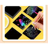 Set 100 de Foi de Hartie de Razuit, Flippy, cu Creion din Bambus, pentru Desen, 8.5 x 8.5, Curcubeu, Negru