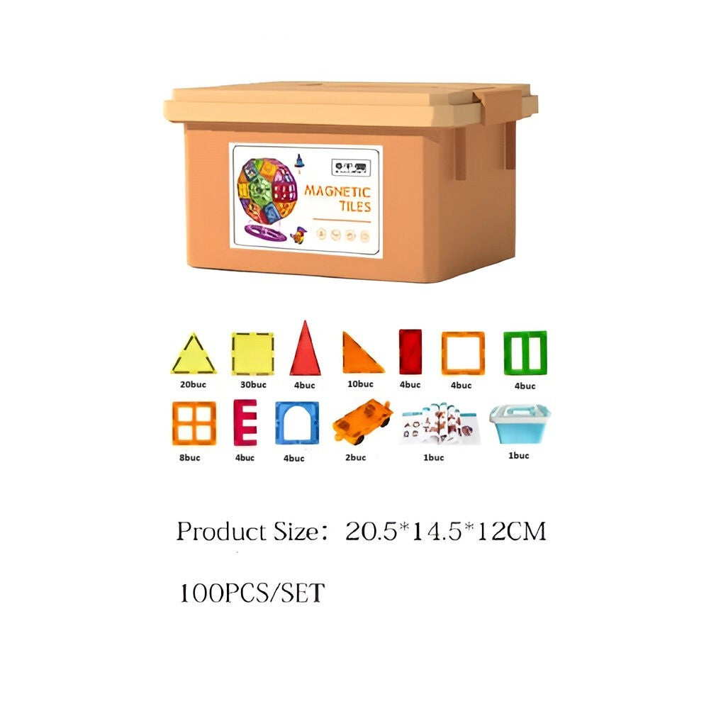 100-piece magnetic building block set, Vivimall, magnetic bricks, large, geometric shapes, 3 years old, ABS, magnets, 27.5*21.5*17 cm, multi-color