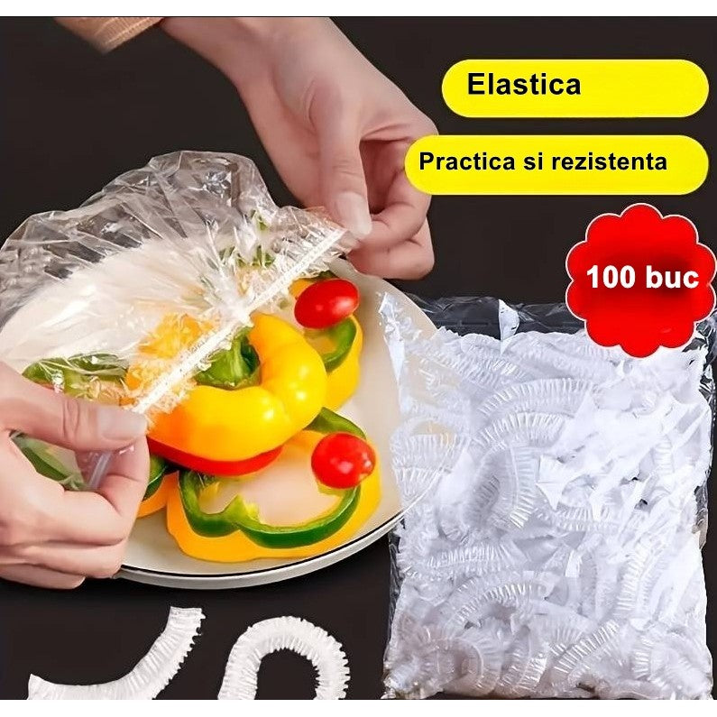 Set 100 capace elastice alimente 12–40 cm | FreshWrap - vivimall.ro