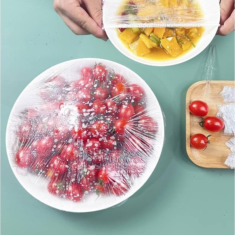 Set 100 Folie de Protectie Elastica pentru Alimente si Boluri Flippy, material plastic, prospetime, diametrul 12 - 40 cm