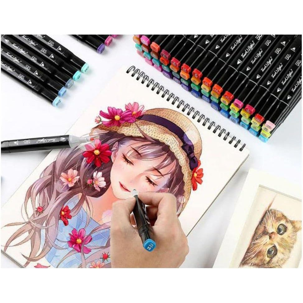 Set 100 Markere Duble, Vivimall, pe Baza de Alcool, Geanta Impermeabila Inclusa, Culori Numerotate, 17 x 17.5 x 13.7 cm, Multicolor - vivimall.ro