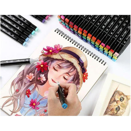 Set 100 Markere Duble, Vivimall, pe Baza de Alcool, Geanta Impermeabila Inclusa, Culori Numerotate, 17 x 17.5 x 13.7 cm, Multicolor - vivimall.ro