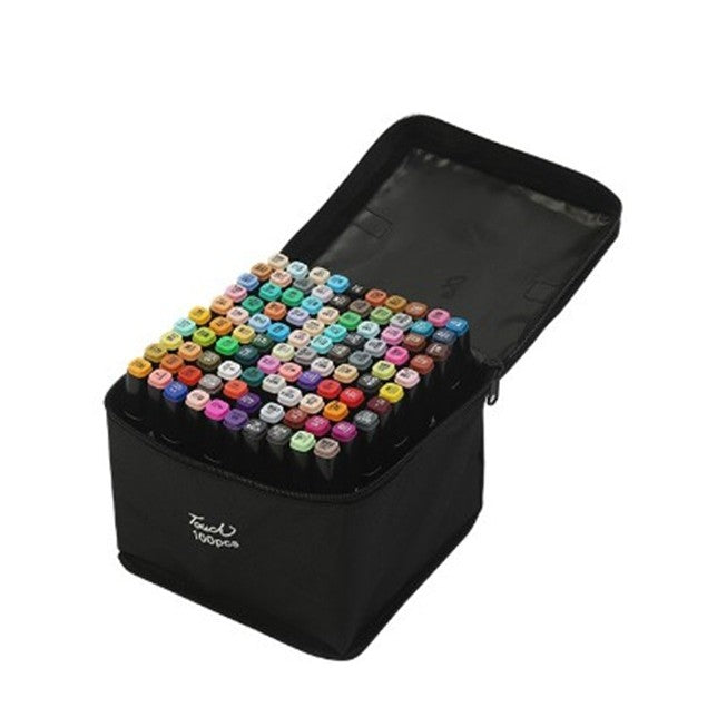 Set 100 Markere Duble, Pe Baza De Alcool, Geanta Impermeabila Inclusa, Culori Numerotate