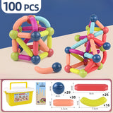 Set 100 Piese Magnetice de Constructie, Flippy, Magnetic Sticks, Bastonase si Bile, 3 Ani, ABS, Magnet, 24 x 18.5 x 14 cm, Multicolor