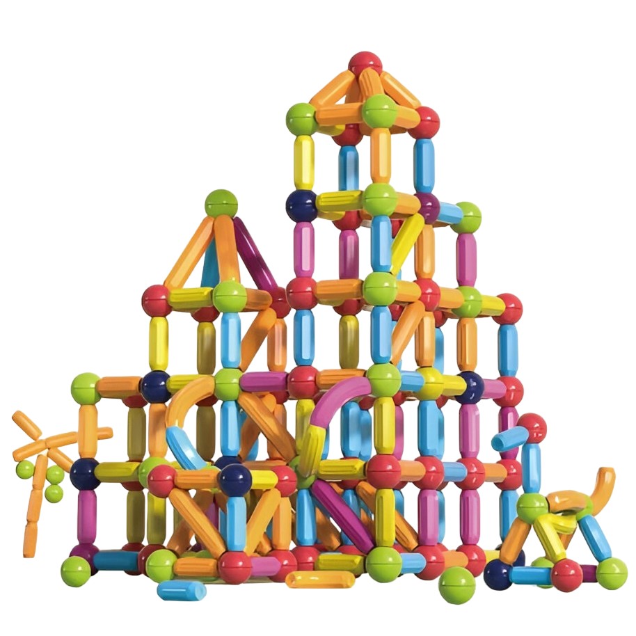 Set 100 Piese Magnetice De Constructie, Magnetic Sticks, Bastonase Si Bile, 3 Ani, Abs, Magnet