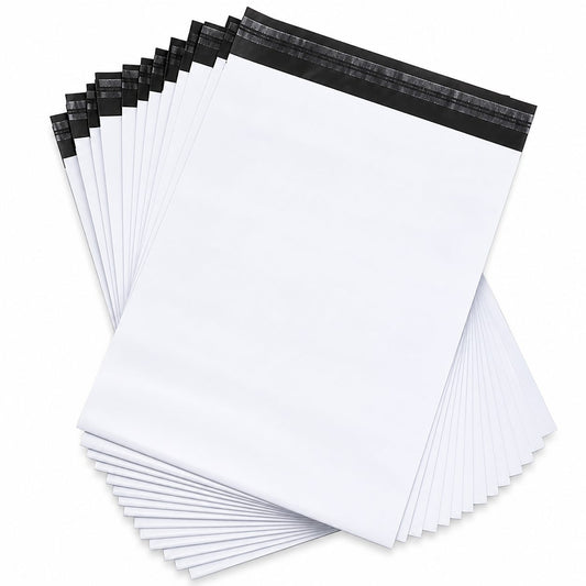 Set 100 Pungi Curierat Autoadezive pentru Ambalare Colete, Rezistente la Transport, Grosime 50 Microni, Alb la Exterior si Negru la Interior, 500 x 700 x 40 mm